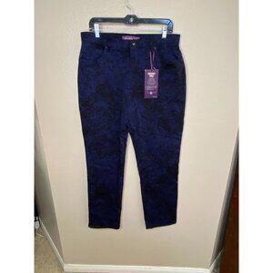 Gloria Vanderbilt Amanda Classic Tapered Jeans 14 Navy Paisley Stretch Denim NEW